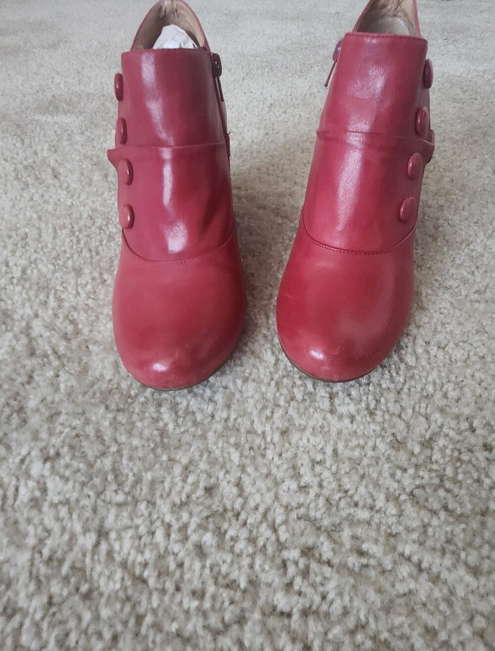 Miz  Mooz Women's Red Button-Accent Leather Ankle Boots